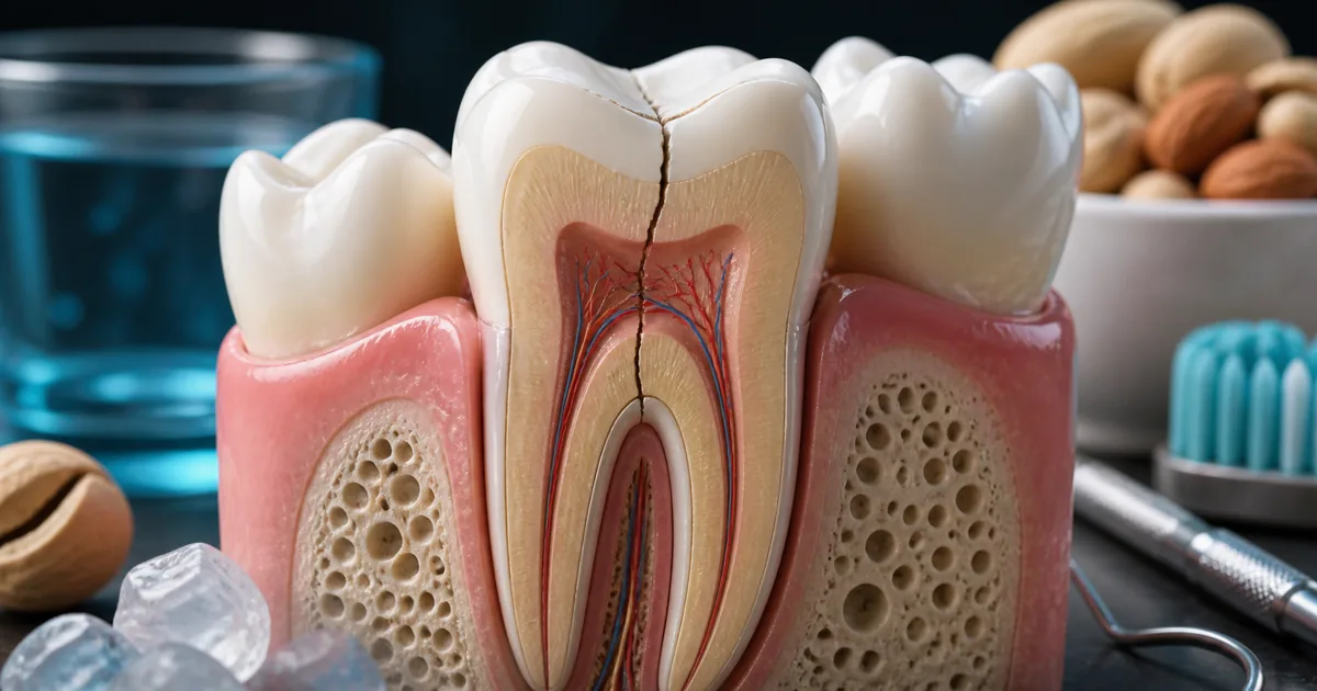 Clinical illustration titled Why a Cracked Tooth Needs Care, with a cracked tooth, tooth and protective shield in teal, cyan and coral